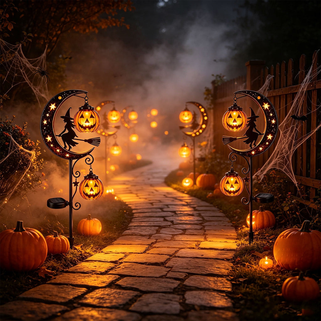 Solar Halloween Garden Stake Light, Bats & Spooky Ghosts Waterproof Solar Lantern Stake with Hanging Pumpkin, Outdoor Halloween Yard Decor for Garden Patio Lawn Pathway