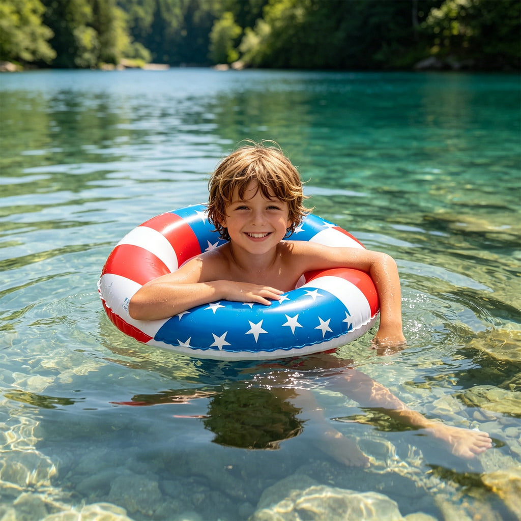 Pool Floats USA Flag Patriotic Swim Pool Tubes for Kids Adults Red White & Blue Pool Floaties Summer Pool Party 250th Anniversary 35in
