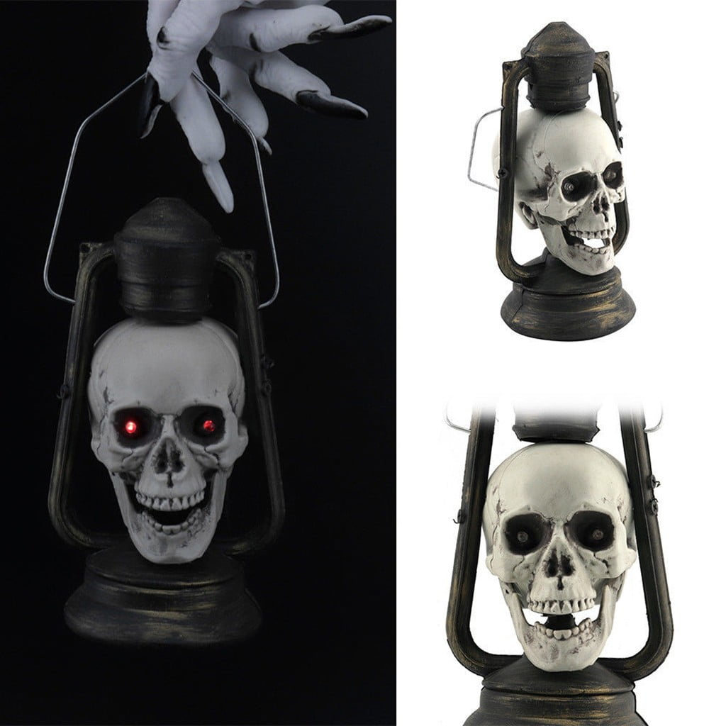 Pyaiiner Halloween Skull Lantern with LED Lights Red Eyes Glow in The Dark Skeleton Decor for Spooky Porch Yard and Party Displays