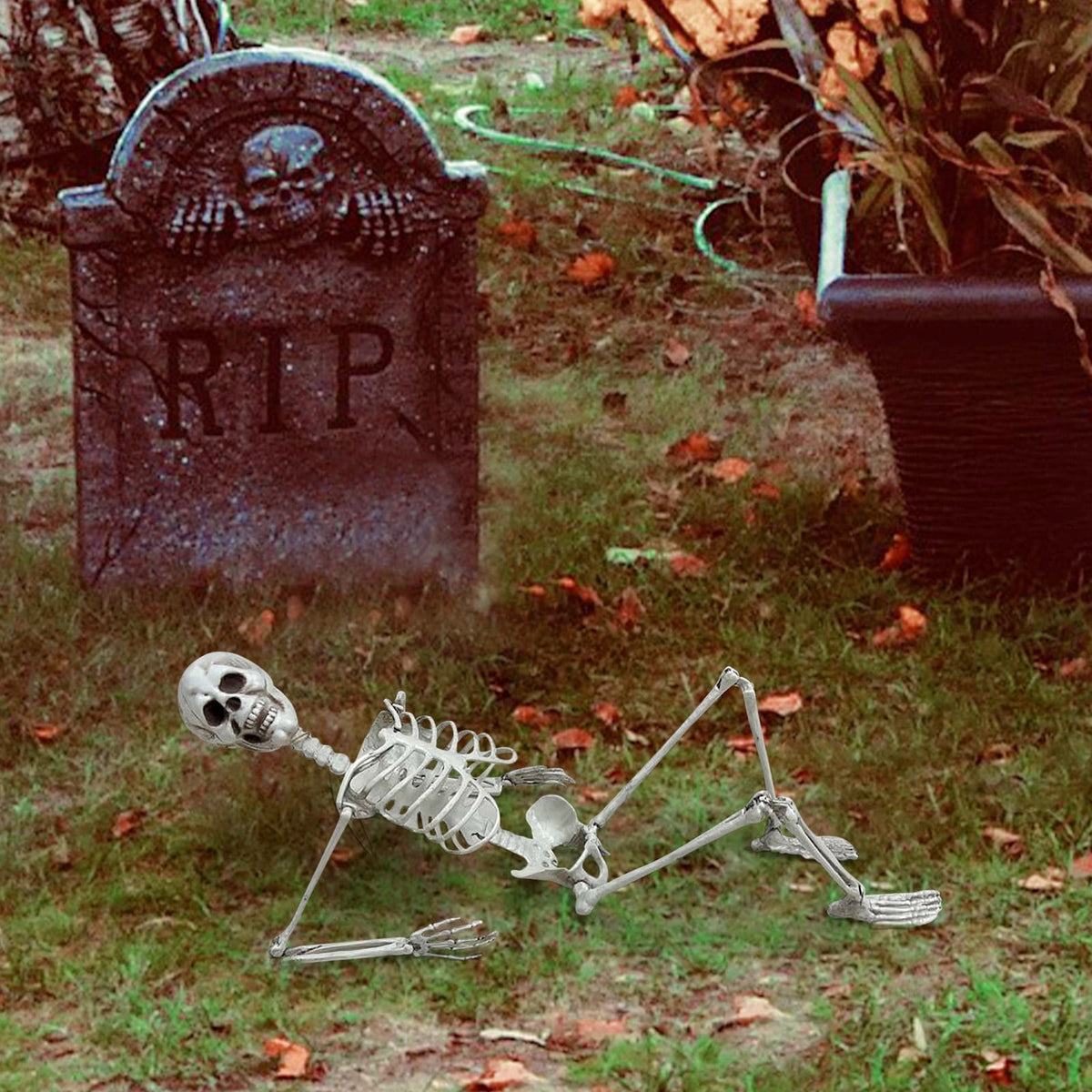 3ft Posable Skeleton Prop, Life Size Full Body Plastic Halloween Skeleton Decor with Movable Joints for Indoor Outdoor Yard and Party Display