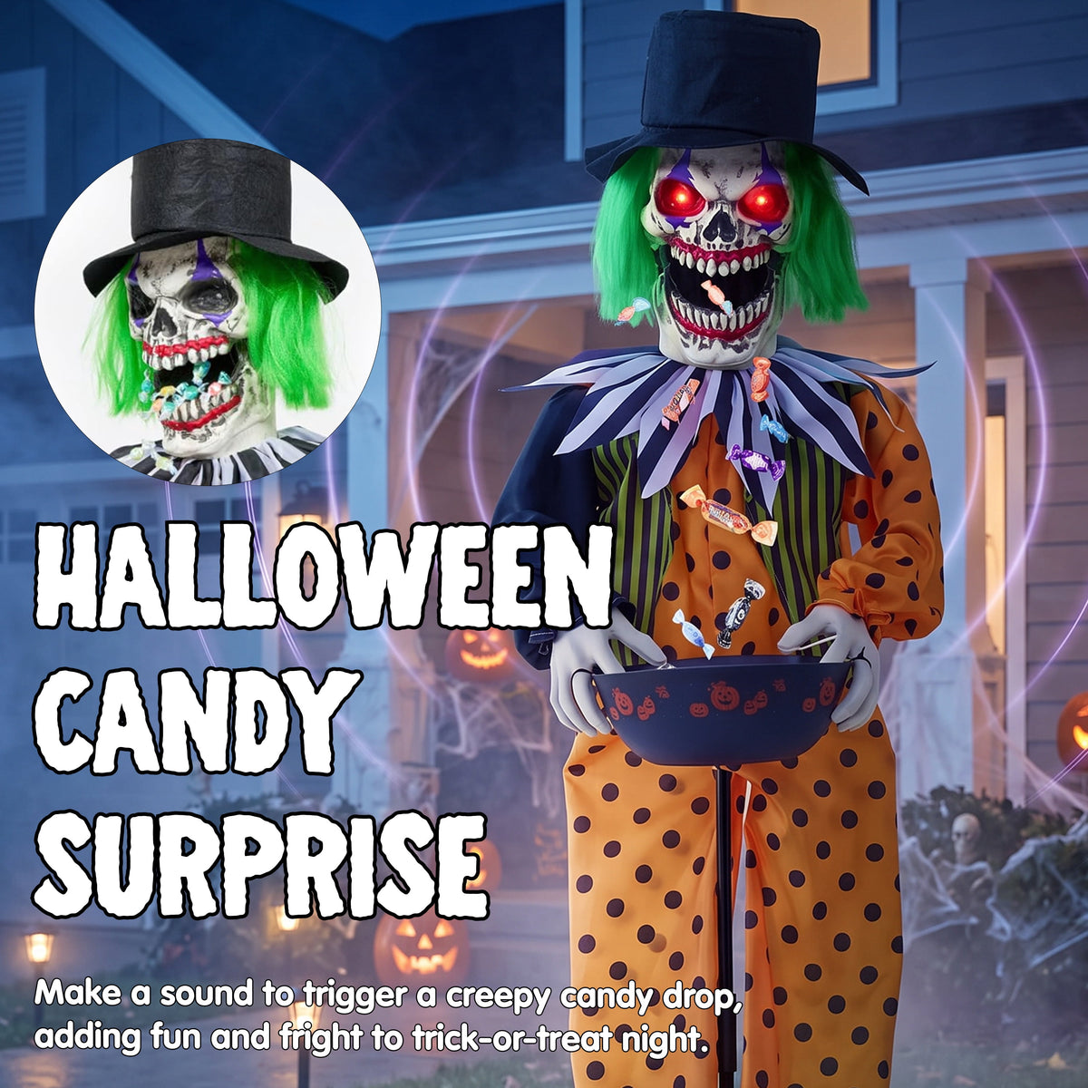 Joyfy 67"(5.6ft) Standing Grim Reaper with Chain, Large Halloween Decorations Outdoor, Life Size Animatronics Skelton, Sound-Actived Party Decor with Creepy Sound & LED Eyes, Scary Haunted House Prop