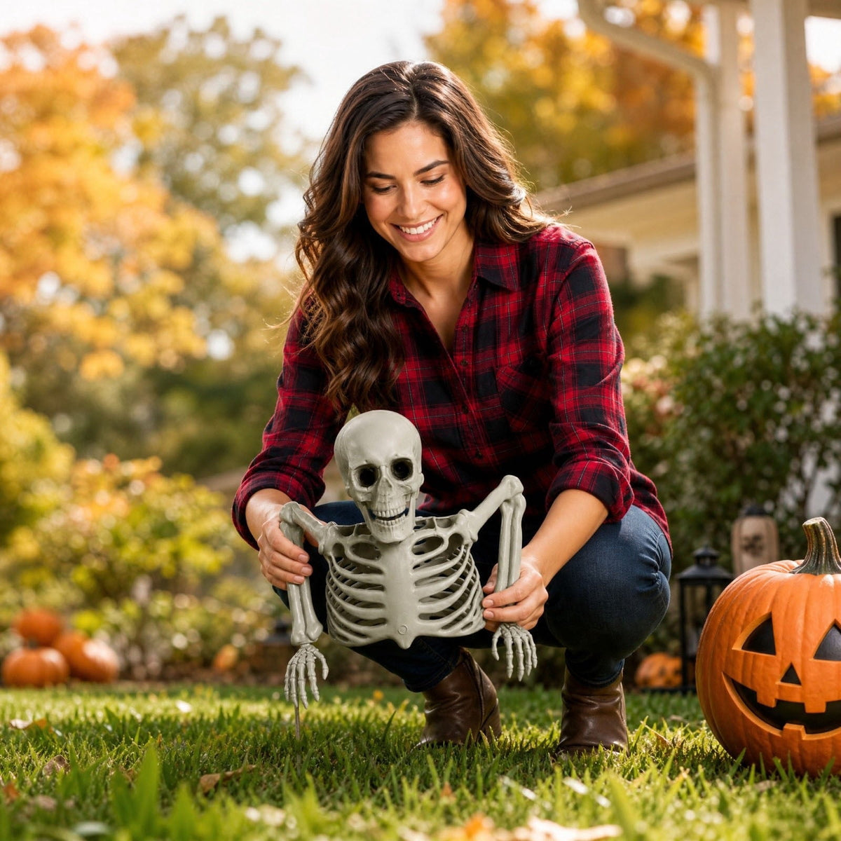 Halloween Ground Breaker Plastic Half Body Skeleton Decor Outdoor Yard Lawn, 8.66 × 9.45 in
