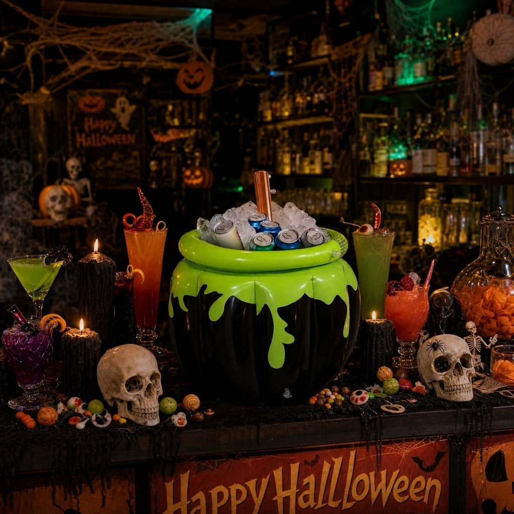 Halloween Inflatable Witch Legs Cauldron Cooler, 50+ Cans Super Capacity Drink Cooler, 40" Halloween Party Decorations for Holiday Party Home Indoor Outdoor Garden Lawn Yard