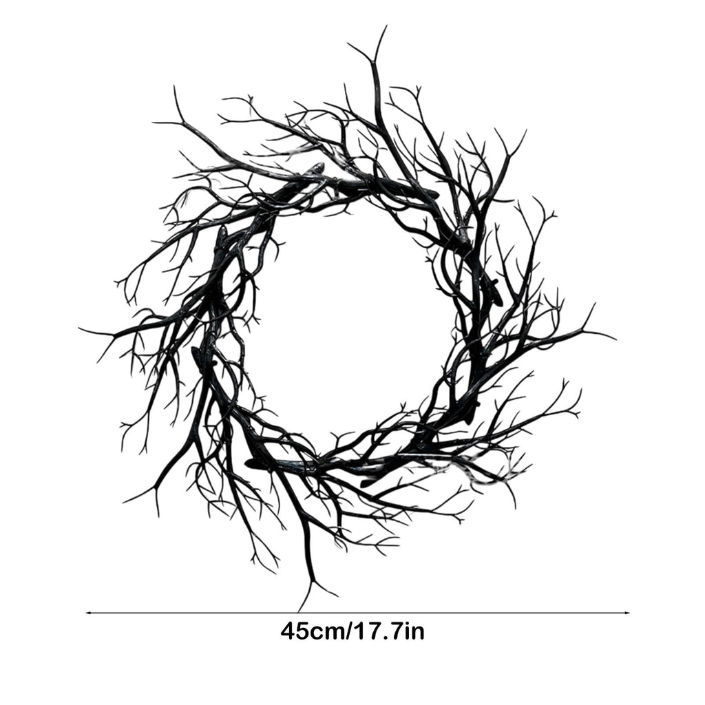 Halloween Wreath, Black Twig Wreath for Front Door, Artificial Spooky Branch Decor for Indoor Outdoor Home Party, Wall Hanging Ornament