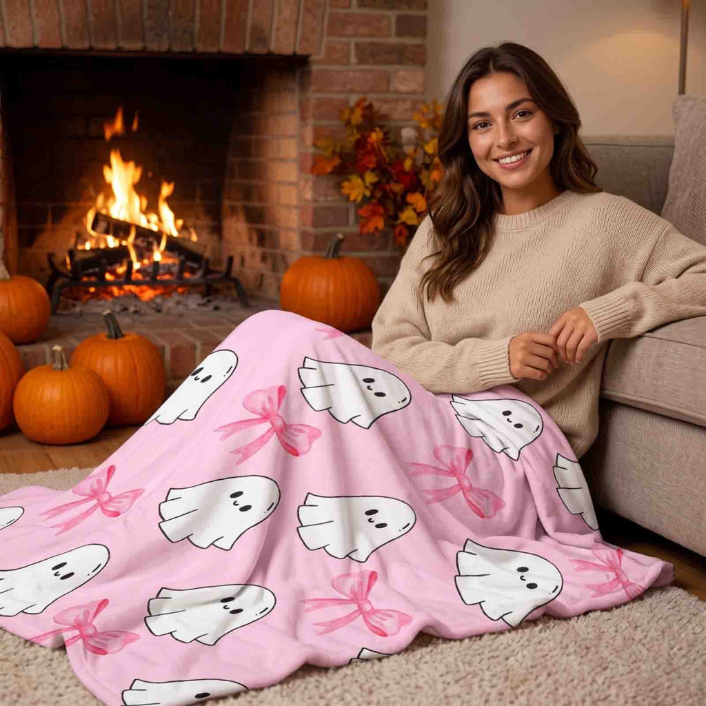 Halloween blanket,Halloween Print Throw Blanket Flannel Soft Cozy Decorative Nap Blanket with Ghost Pumpkin Skull for Office Bedroom Sofa Camping Travel(100x150cm/39x59 Inch),Black