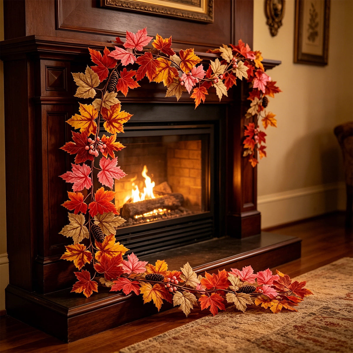 Chmadoxn 78.74" Halloween Thanksgiving Maple Leaf Garland with Mini Pumpkins & Berries, Artificial Fall Leaves Vine for Mantel Staircase Porch, Autumn Harvest Hanging Home Decor