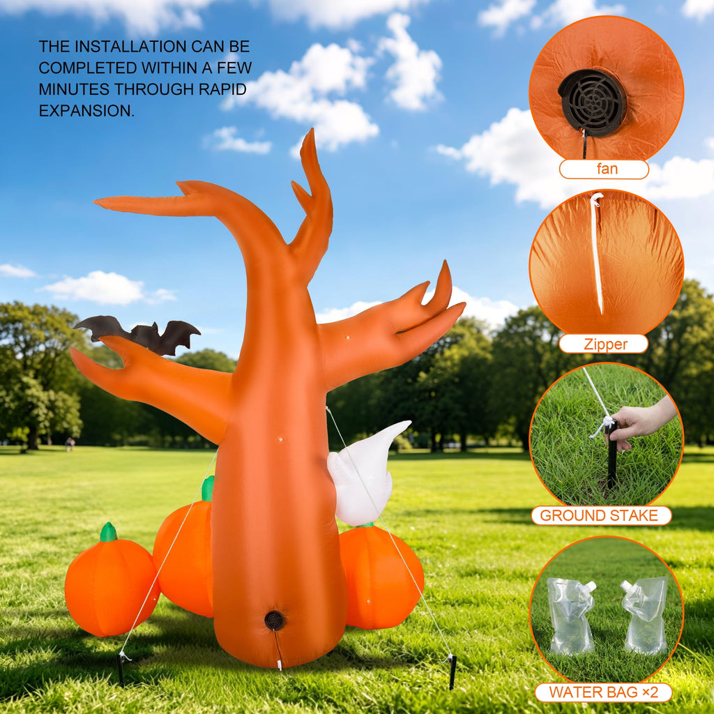 MAGOTAN 8 ft Halloween Inflatable Pumpkin Halloween Inflatable Pumpkins Ghost Tombstone Outdoor Yard Decoration Build-in 7 LED White Lights