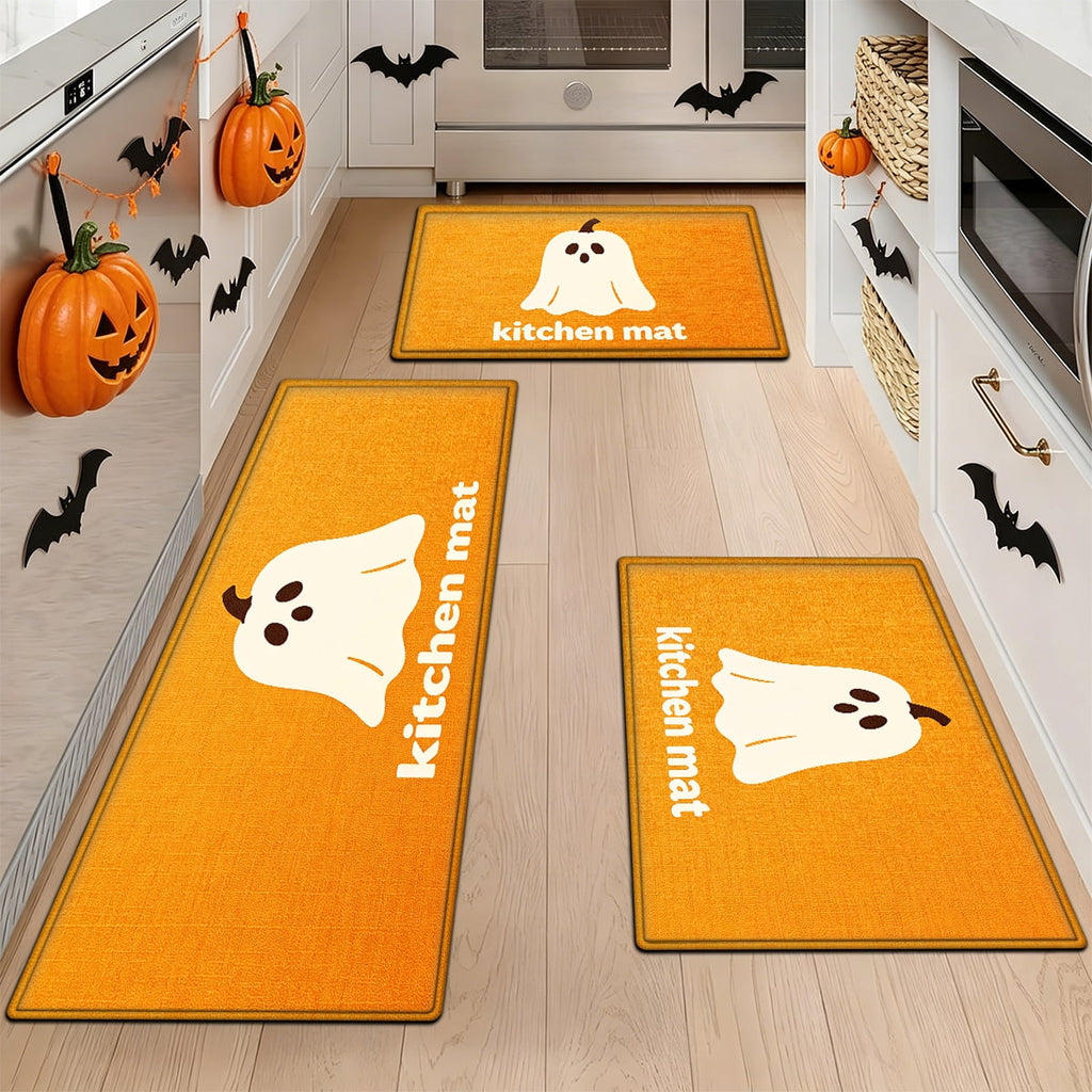 YIMEIS Halloween Orange Ghost Pumpkin Black Cat 1Pc Flannel Mat & Kitchen Rugs,Soft Non-slip,16''×24'' Inches,for Entryway Bathroom