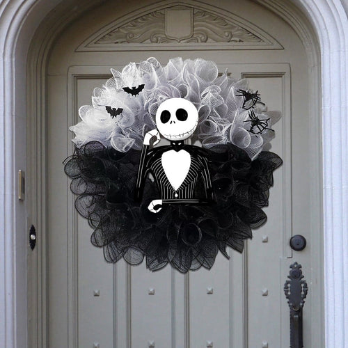 15.7" Halloween Party Skull Jack Wreath Horror Front Door Home Decor Garland Atmosphere Hanging Ring
