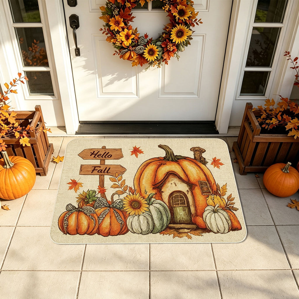 Yhmxh Fall Pumpkin Decorative Door Mat, Autumn Harvest Welcome Entryway Rug, Non‑Slip Absorbent Front Doormat, Seasonal Floor Mat for Indoor Outdoor Halloween Home Decoration 15.7x23.6 Inch