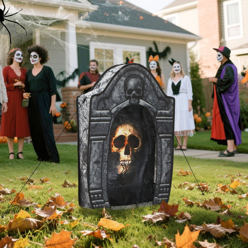 Toiyjofe 3.5ft Large Halloween Tombstone Decoration with LED Skull Eyes, Battery Powered Foldable Graveyard Decor for Lawn, Garden & Haunted House