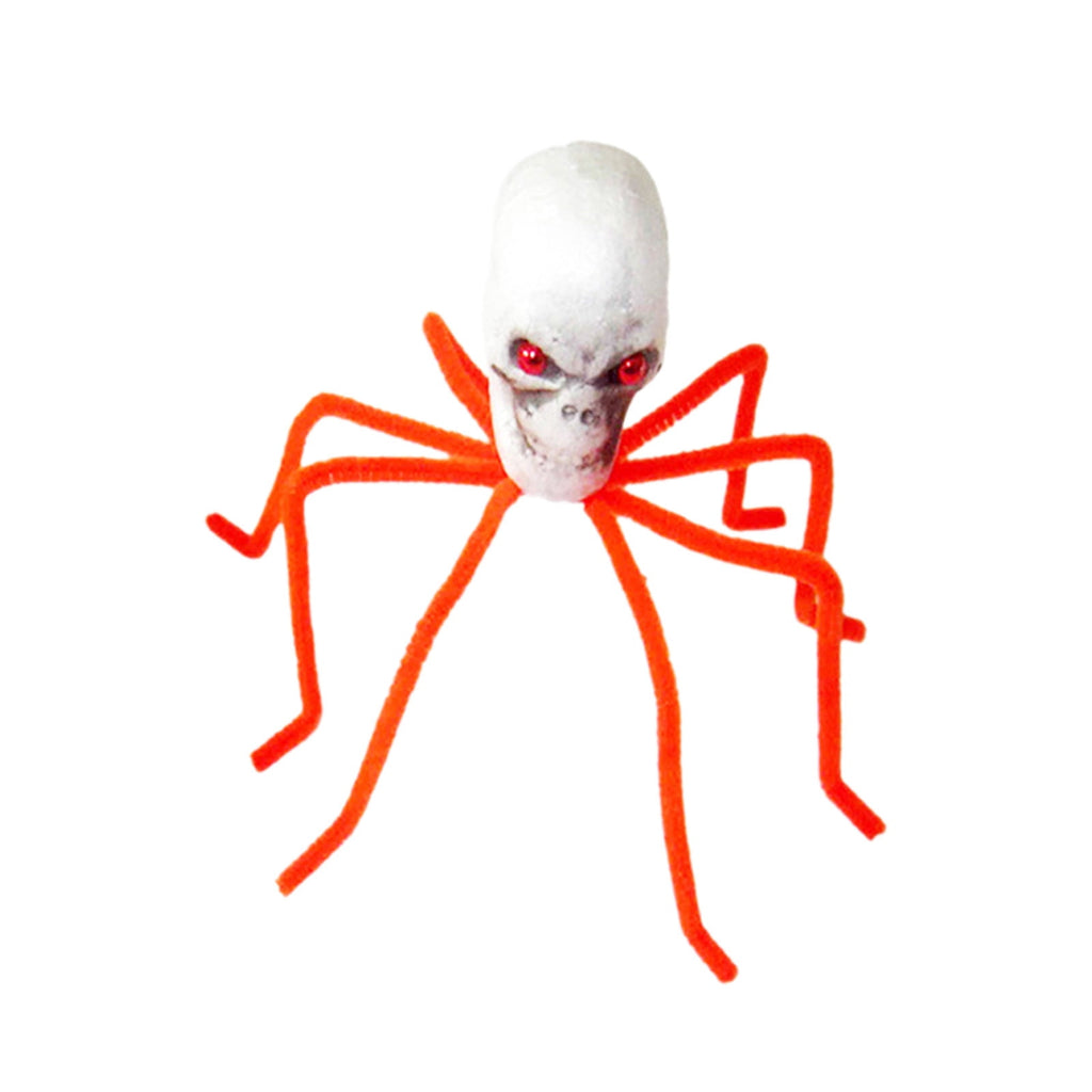 Halloween Skull Head Spider Decoration 11.81inch Creepy Skeleton Spider Decoration with Crossed Bones ABS Plastic Indoor Outdoor Party Layout Supply for Spooky Scene Decor