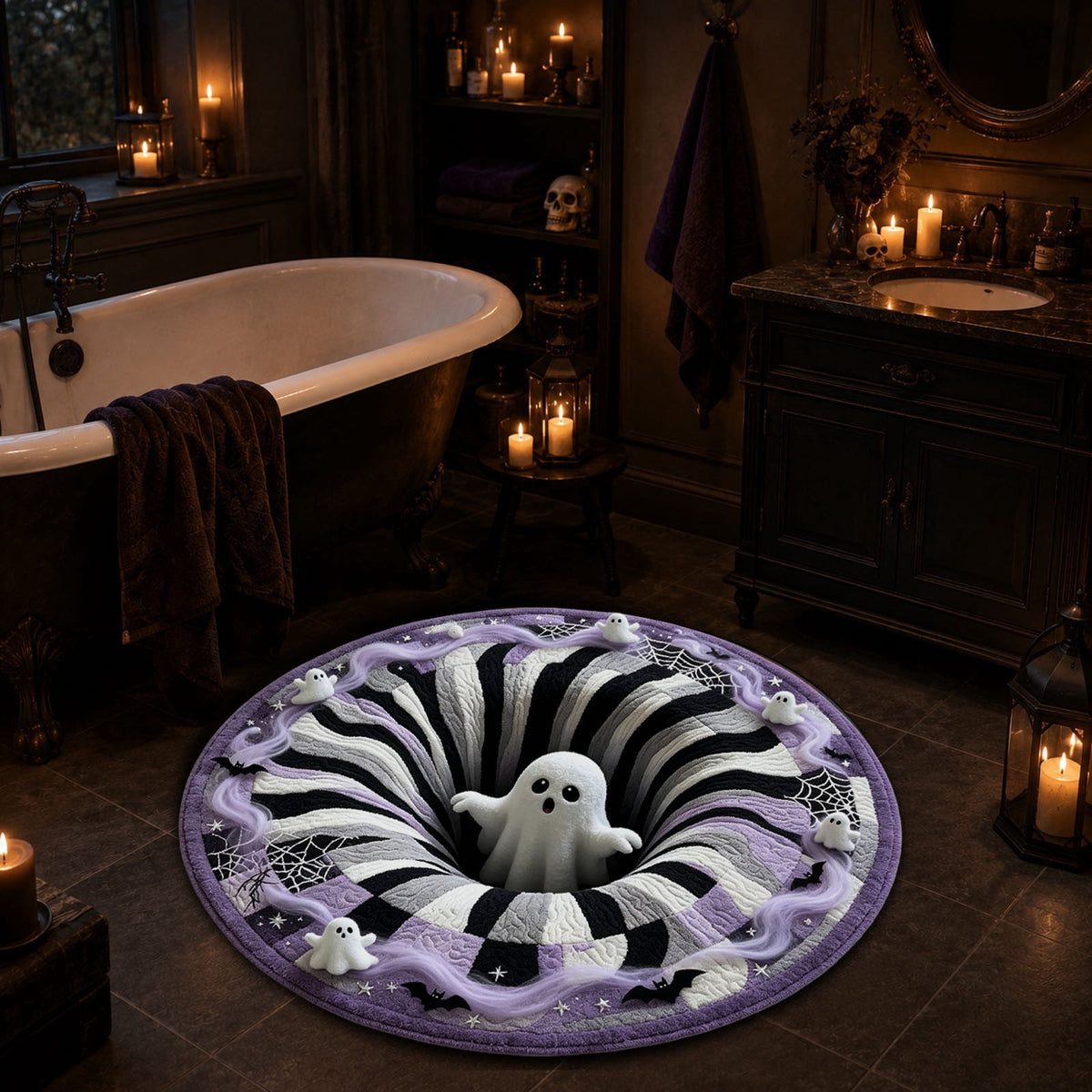 Win s Way 3D Illusion Round Halloween Rug Optical Illusion Doormat Non- Washable Entryway Decor Spooky Fall Front Door Mat for Party Decoration Available in 15.8/23.6/31.5 Inch