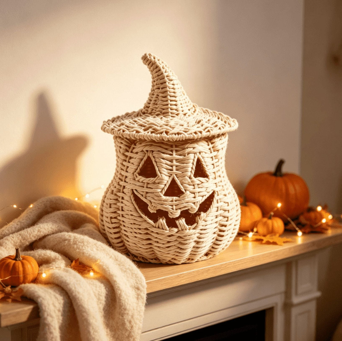 THOPBPRK 2026 Black Halloween Woven Pumpkin Jack-O'-Lantern, Halloween Decorations Pumpkin, USE LED Candle, Rattan Fall Halloween Decor for Home, 1Pack 11.8 Inch A