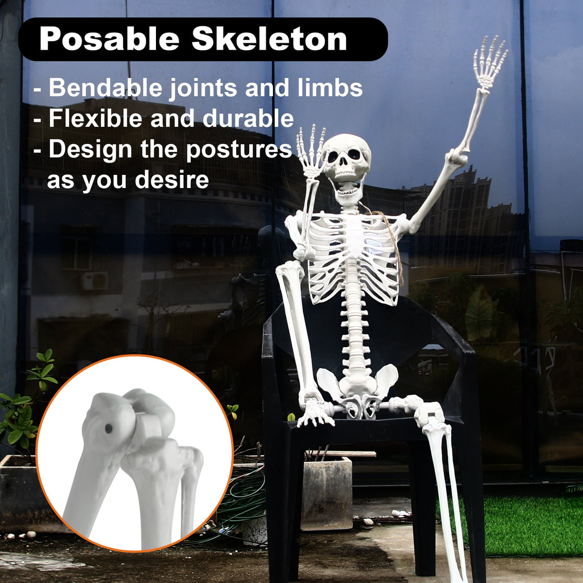 Gamexcel Scary Props Decoration, with Bag, Halloween Skeleton Bones Skull, Life Size, for Graveyard Scene Haunted Houses, 35 Pieces