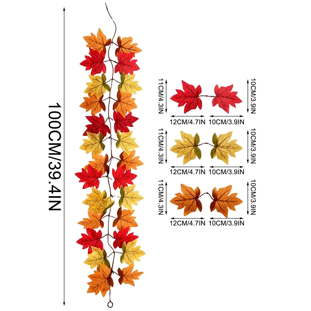 WKSCLPAI Halloween Maple Leaf Garland, Fall Vine Wreaths for Autumn Festivities Decor,Seasonal Garlands for Home,Halloween & Fall Decorations