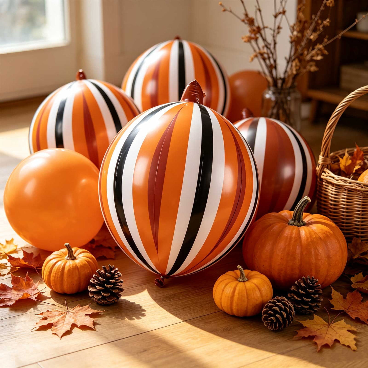 HHJZPR Halloween Pattern Pumpkin Foil Mylar Balloons, Striped Polka Dot Buffalo Plaid Inflatable Pumpkin Ornaments, Fall Farmhouse Party Yard Table Decor Ball