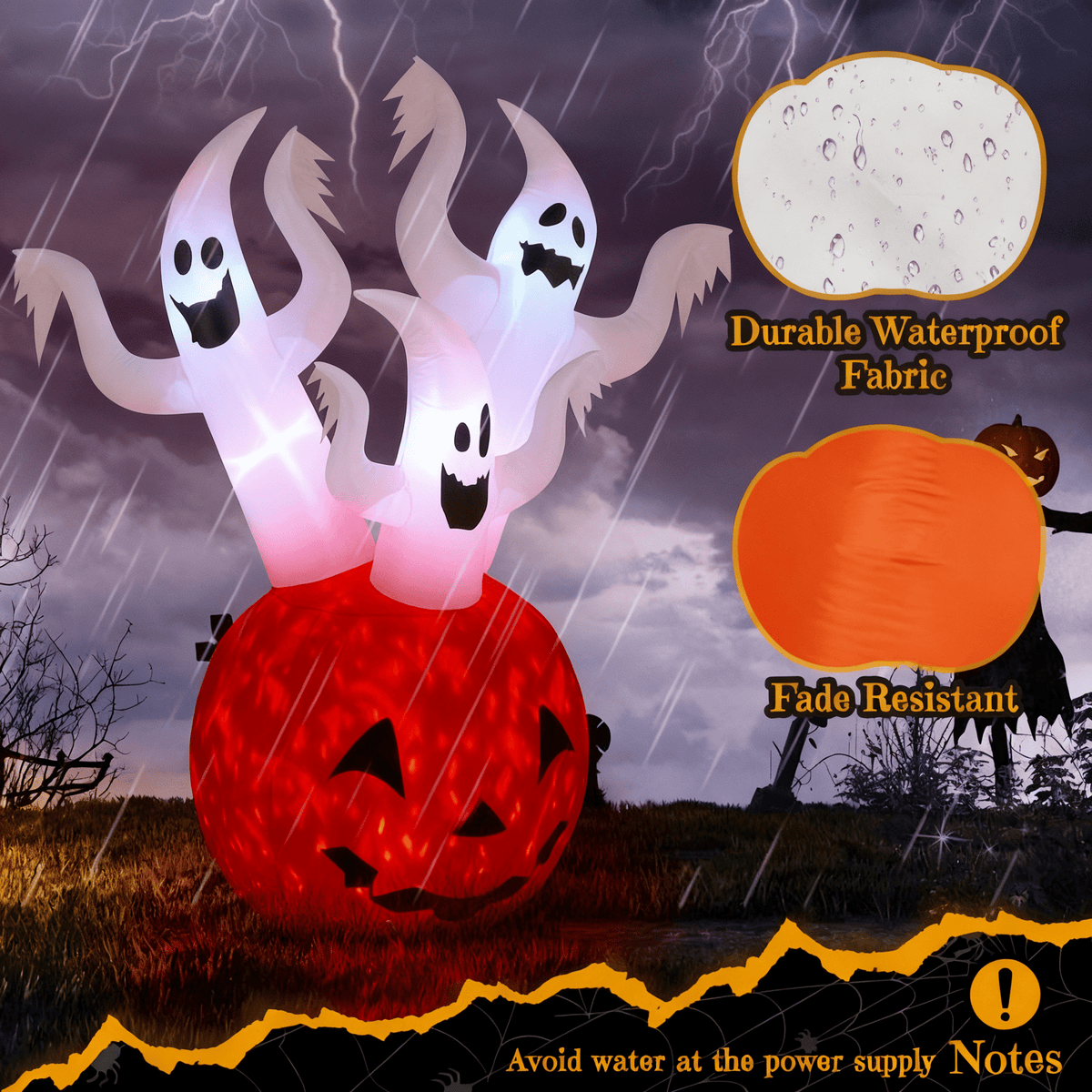 5.9FT Halloween Inflatable Pumpkin Ghost, Built-in LED Lights, Waterproof Polyester for Yard/Garden