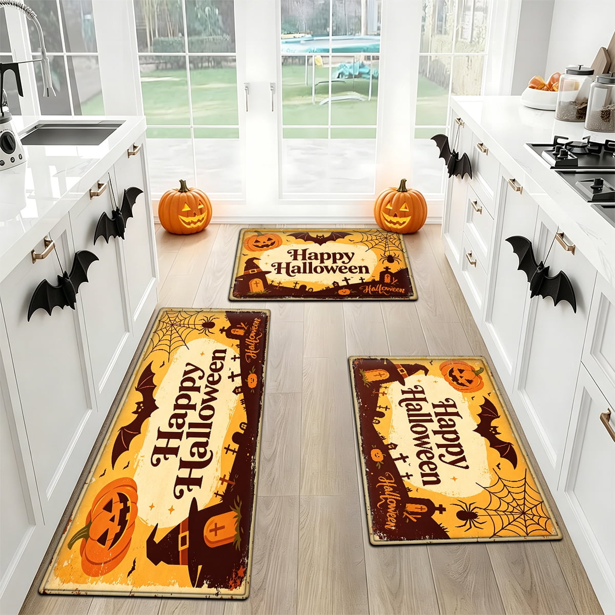 YIMEIS Halloween Orange Pumpkin Lantern Soft Non-slip 1Pc Flannel Mat and Kitchen Rugs,16''x24'',for Bathroom Entryway Bedroom