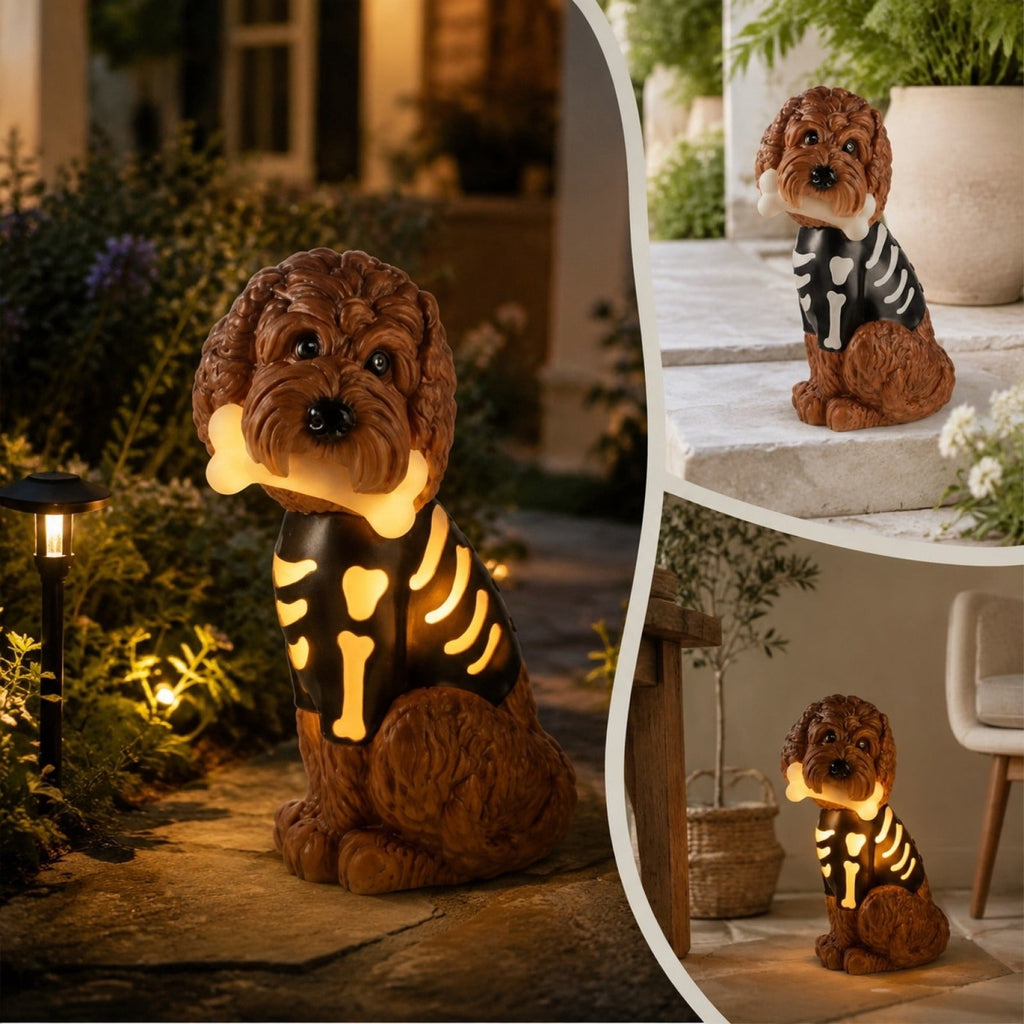 2026 New Halloween Light‑Up French Bulldog Figurine, Shark Outfit Dog Statue with Glowing Pumpkin, Waterproof Resin Table Holiday Decorations, Cute Spooky Halloween Decorations for Porch Yard Home