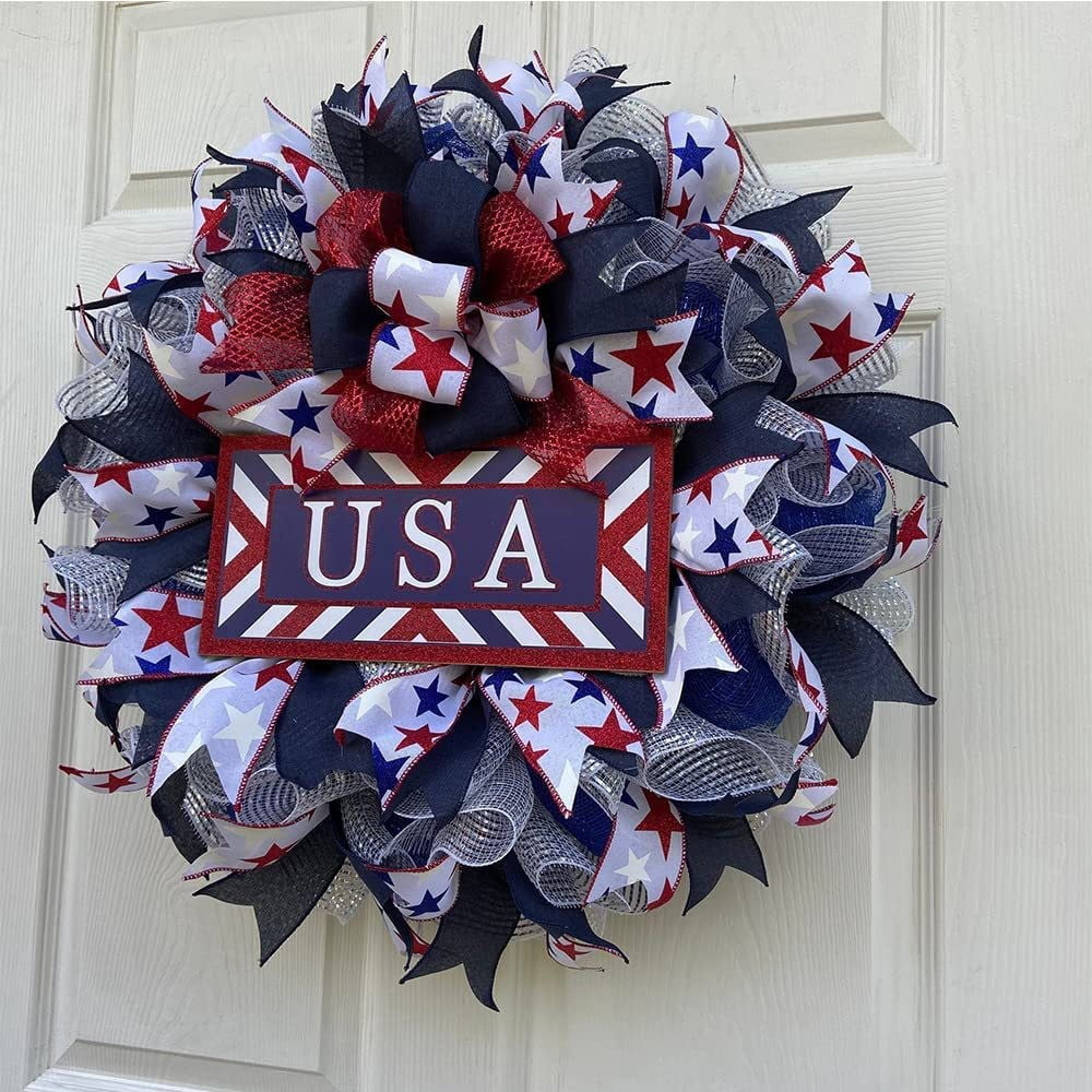 AZXY 4th of July Wreath,Patriotic Wreath,Independence Day Wreaths,Memorial Day Decorations
