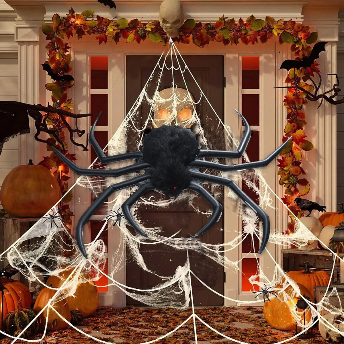 Halloween Inflatable Spider Halloween Outdoor Decorations Hairy Black Spider Scary Giant Spider Indoor Outdoor Blowup Spider Decoration Props For Halloween Yar