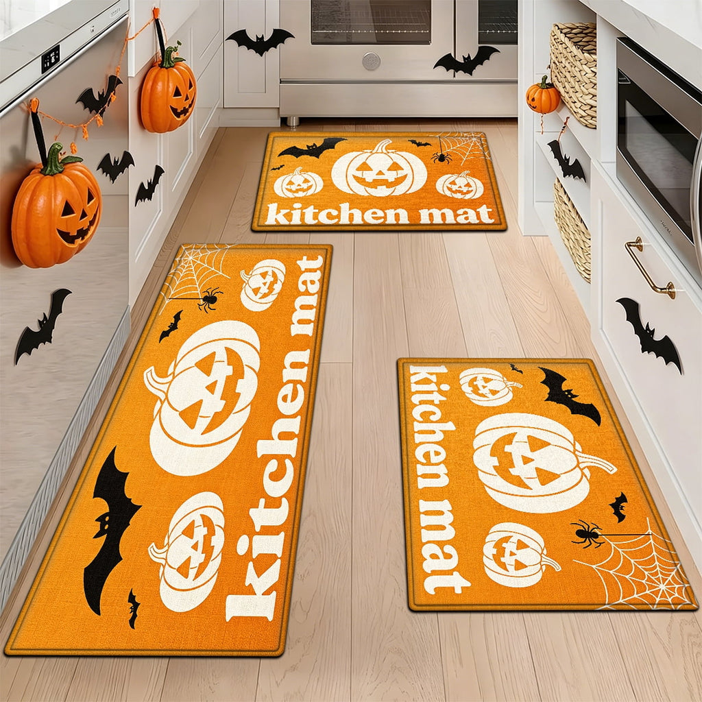 YIMEIS Halloween Orange Ghost Pumpkin Black Cat 1Pc Flannel Mat & Kitchen Rugs,Soft Non-slip,16''×24'' Inches,for Entryway Bathroom