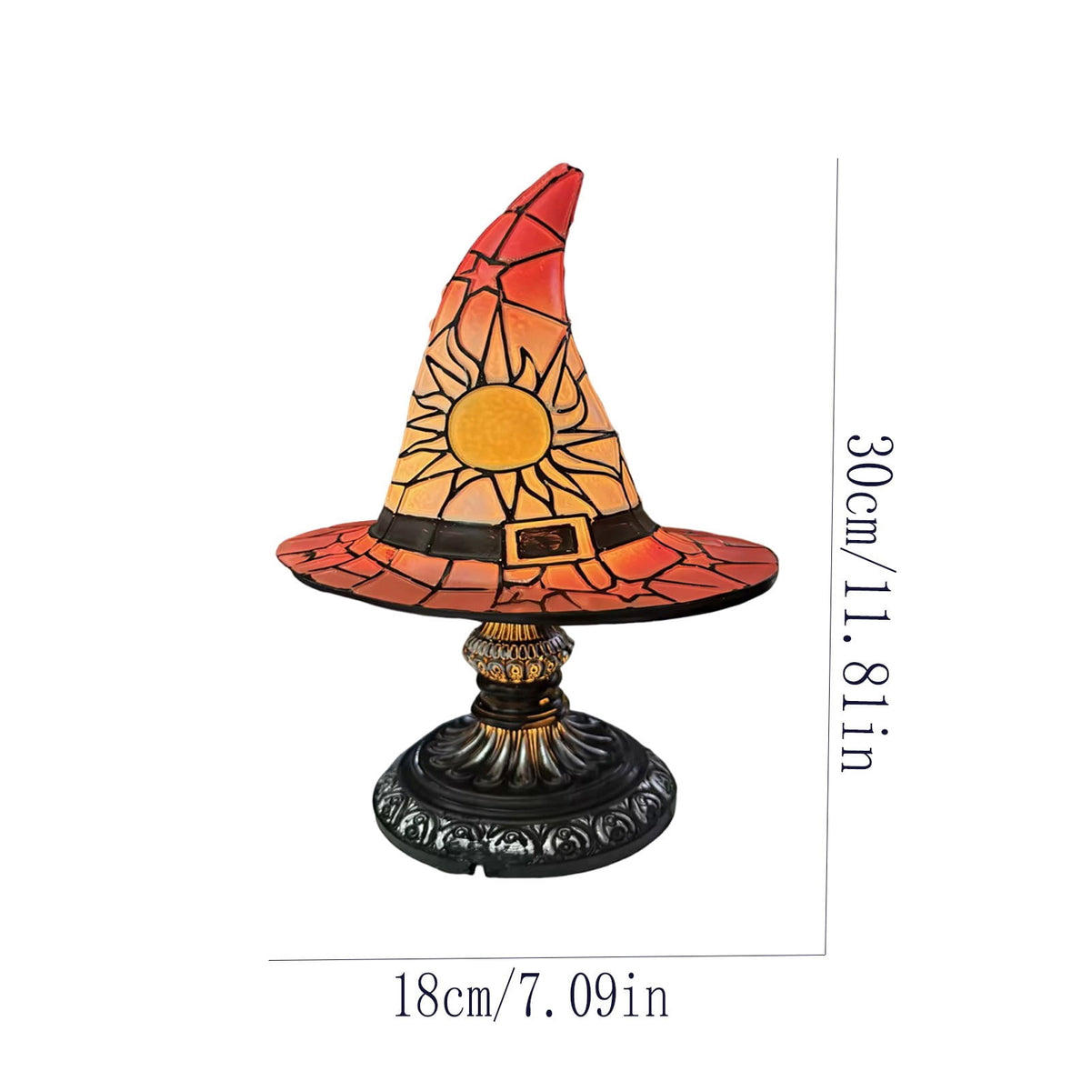 BZPIZ Witch Hat Lamp Handcrafted Retro Resin Stained Witch Hat Desk Lamp Halloween Home Decor Gothic Wizard Hats Night Light for Bedroom & Bookshelf