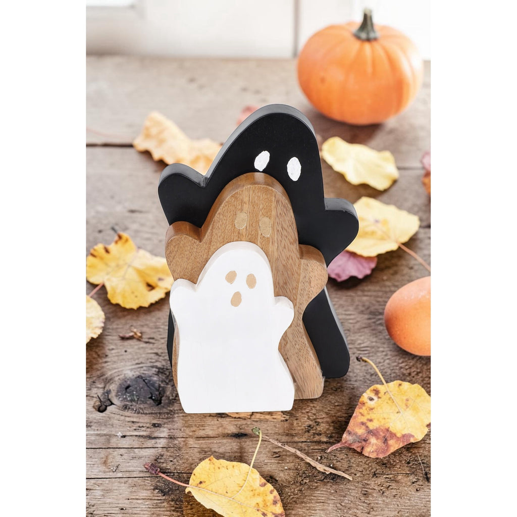 Wooden Ghost Decoration Set, Black/Natural/White, 3 Pieces, Halloween by Way To Celebrate