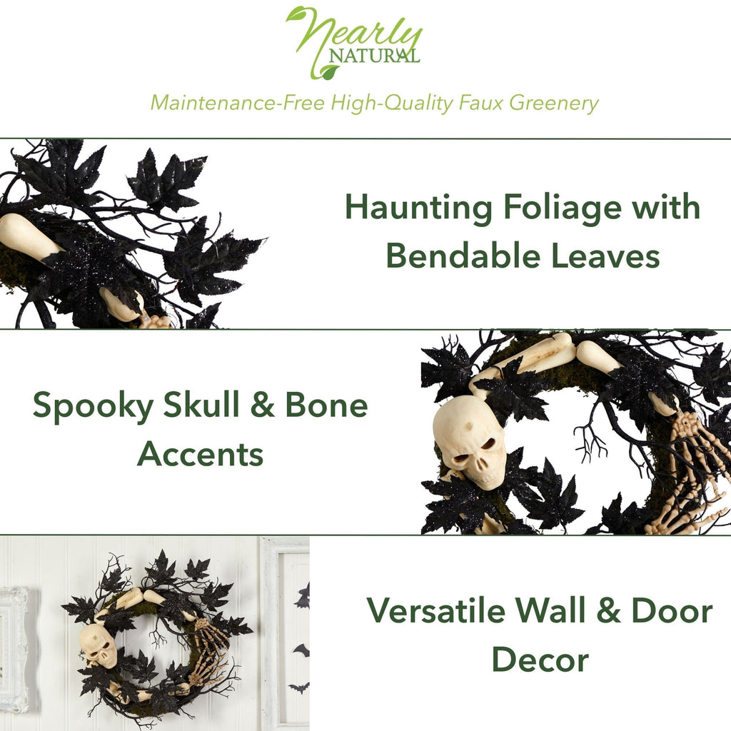Nearly Natural 24in. Halloween Skull and Bones Wreath