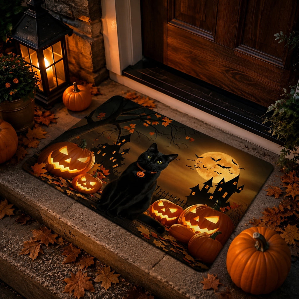 Halloween Dog Door Mat 16x24", Golden Retriever Ghost Pumpkin Welcome Rug for Porch, Halloween Outdoor Decorations