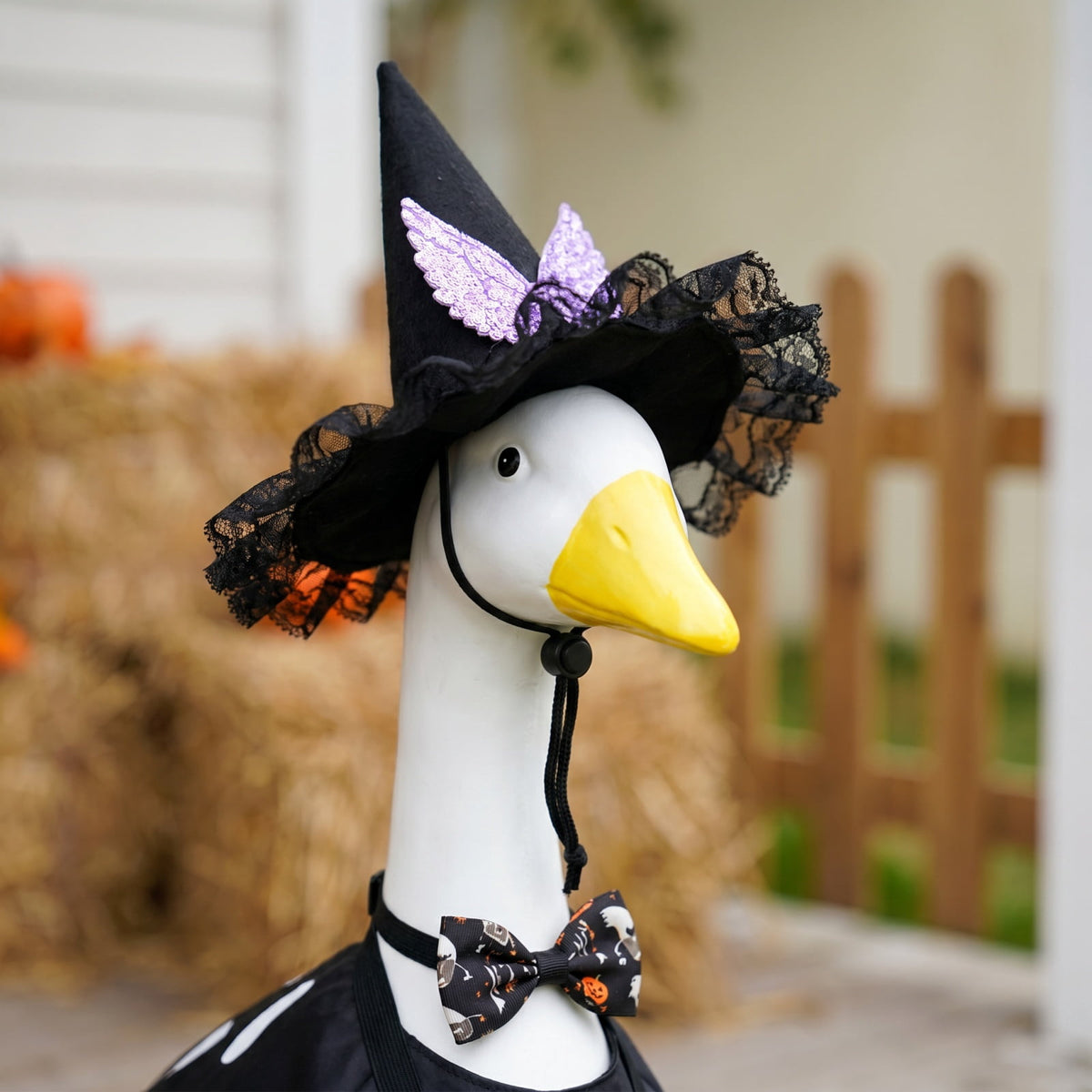 Halloween Garden Porch Decor, Porch Goose Outfits Halloween, 23 Inch Porch Goose Outfits, Witch Dress and Hat Set, Fits 23X11X26 Inch Standing Plush Goose for Front Porch Lawn