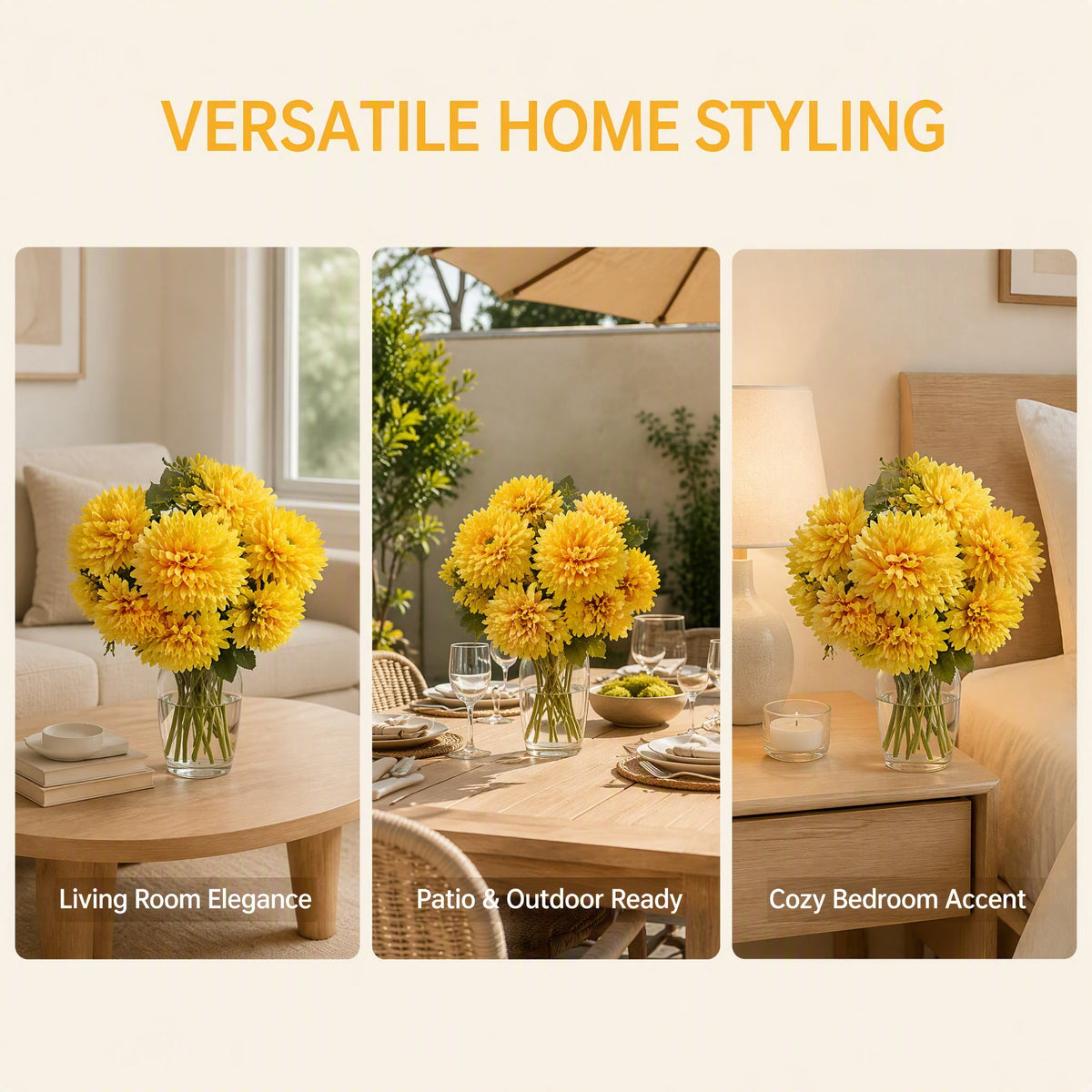 1Pack Faux Fall Mums for Outside Artificial Mums Outdoor Clearance Chrysanthemum Bush Silk - Orange Fall Decorations for Home Fall Wedding Flowers