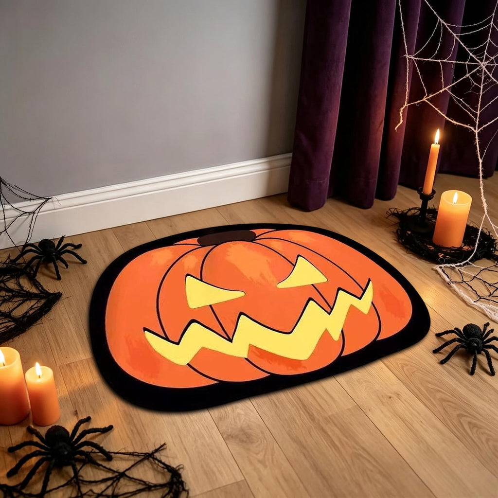 Halloween Door Mat Pumpkin Shaped Non-Absorbent Skidproof Mat 15.75x23.62in Polyester Skidproof & Weather Resistant for Front Door Porch Indoor Outdoor Halloween Door Mat by MPOISVA
