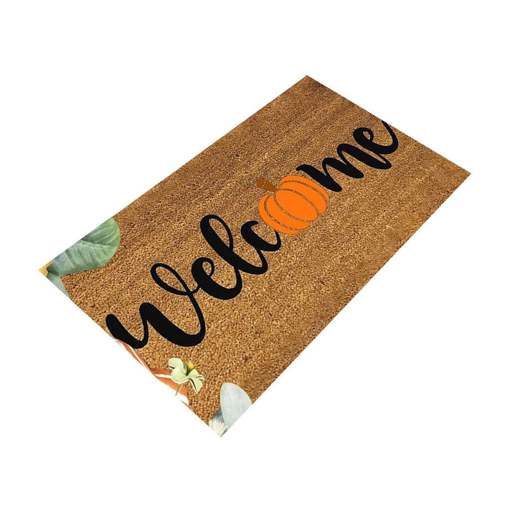 Zhourta Halloween Fall Plaid Outdoor Rug Orange Plaid Outdoor Rug Cotton Hand Woven Check Rug Layered Doormats for Front Door Front Porch Farmhouses Entryway Patio 15.7x23.6 Inch