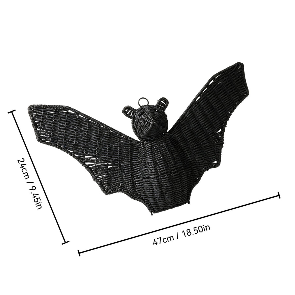 Black Rattan Wall Decoration, Halloween Wicker Bat Art, Indoor and Outdoor Festive Decor, Durable Plastic Material