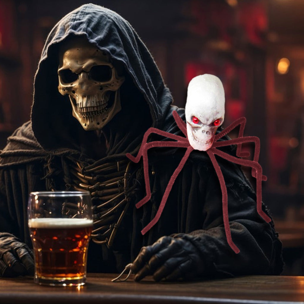 Halloween Skull Head Spider Decoration 11.81inch Creepy Skeleton Spider Decoration with Crossed Bones ABS Plastic Indoor Outdoor Party Layout Supply for Spooky Scene Decor