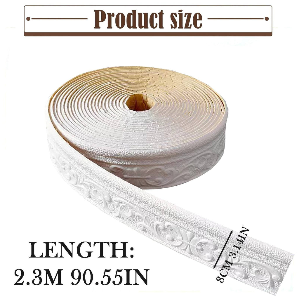 1 Roll Foam Molding Trim Peel and Stick,Flexible Molding Wallpaper Border,Self Adhesive 3D Wall Base Moulding Trim,Wall Edging Lines Foam Baseboard,Wall Base Moulding Trim,(White,90.55x3.14 in)