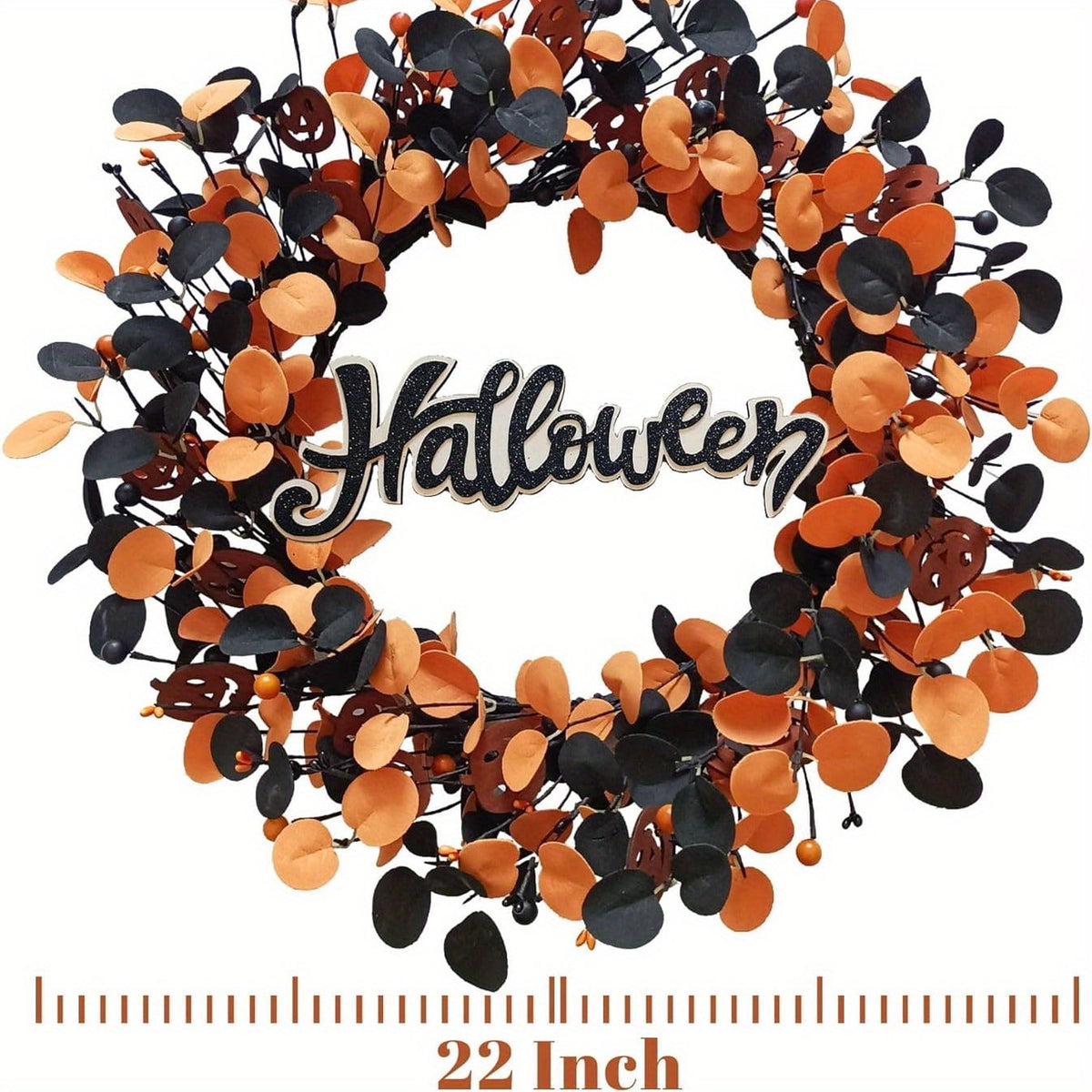 22 inch Pumpkin Wreath Halloween Wreaths for Front Door Fall Decorations for Home with Wood Pumpkins Thanksgiving Decorations with Glitter Decorations Sign