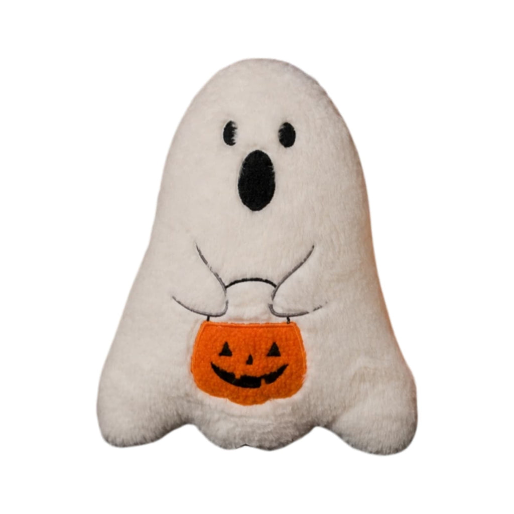 Cute Reading Ghost Plush Throw Pillow, Halloween Book & Pumpkin Bucket Ghost Stuffed Cushion, Spooky Season Decorative Pillow, for Sofa, Bedroom, Party Decor