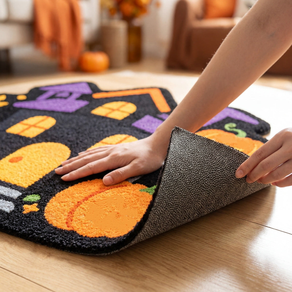 Halloween Door Mat Pumpkin Shaped Non-Absorbent Skidproof Mat 15.75x23.62in Polyester Skidproof & Weather Resistant for Front Door Porch Indoor Outdoor Halloween Door Mat by MPOISVA