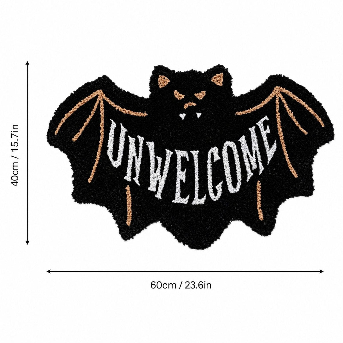 Gothic Halloween Bat Shaped Bath Mat, 23.6 x 15.7 in Unwelcome Pattern, Thick Decorative Entryway Floor Rug