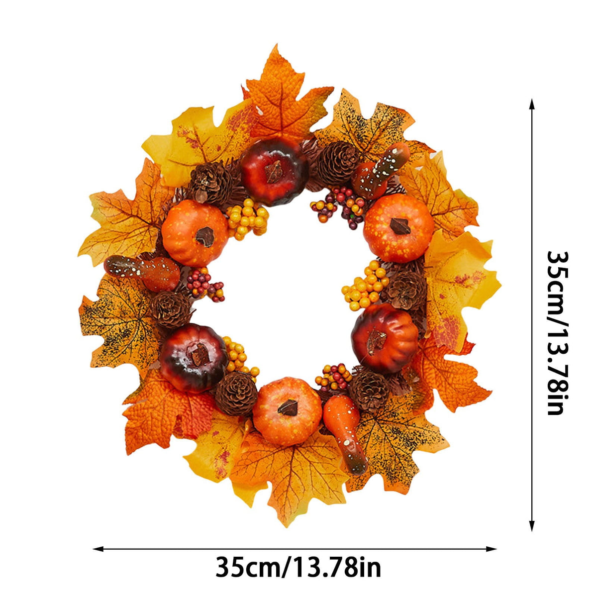 Autumn Wreath 14 Inch Fall Decor for Home Front Door with Artificial Maple Leaf Pumpkin Berry Pinecone Harvest Thanksgiving Halloween Farmhouse Seasonal Decorations Indoor Outdoor,
