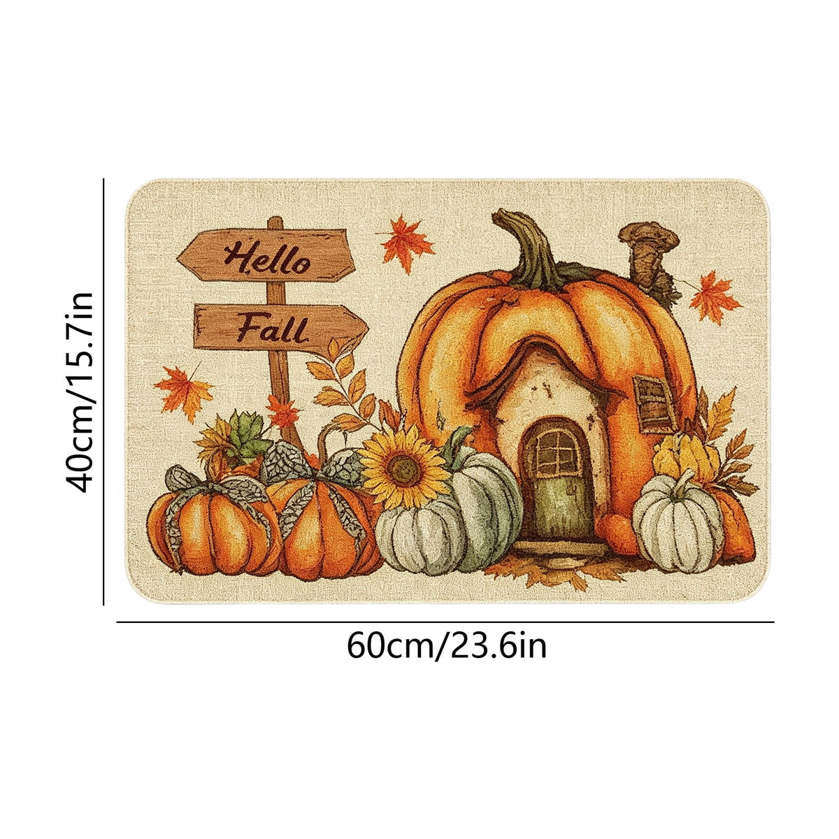 Yhmxh Fall Pumpkin Decorative Door Mat, Autumn Harvest Welcome Entryway Rug, Non‑Slip Absorbent Front Doormat, Seasonal Floor Mat for Indoor Outdoor Halloween Home Decoration 15.7x23.6 Inch