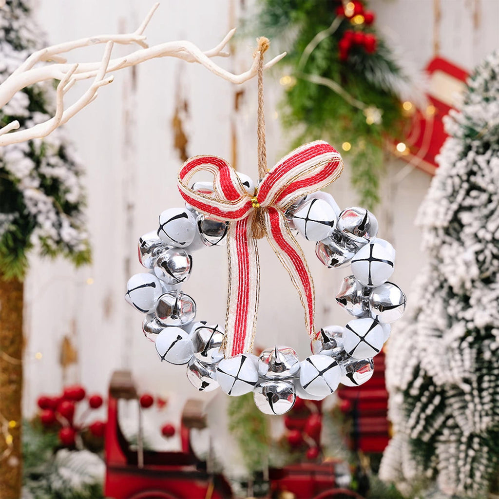 Christmas Bell Wreath Xmas Bell Garland with Bow Front Door Wreath Festival Hanging Ornament for Party Table Fireplaces Porch Walls New Years Halloween Home Decor