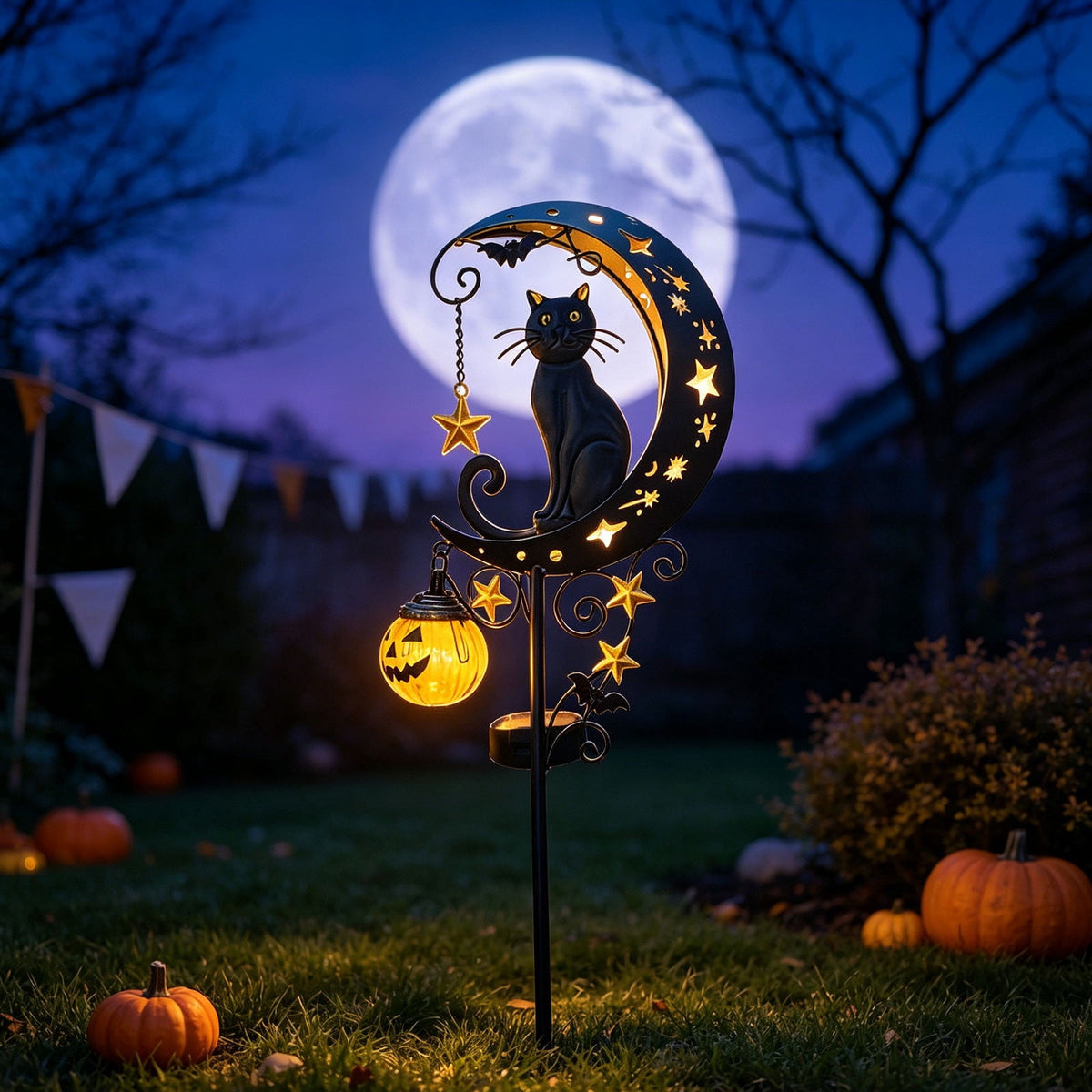 Solar Halloween Garden Stake Light, Bats & Spooky Ghosts Waterproof Solar Lantern Stake with Hanging Pumpkin, Outdoor Halloween Yard Decor for Garden Patio Lawn Pathway