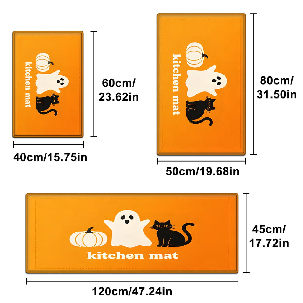 YIMEIS Halloween Orange Ghost Pumpkin Black Cat 1Pc Flannel Mat & Kitchen Rugs,Soft Non-slip,16''×24'' Inches,for Entryway Bathroom
