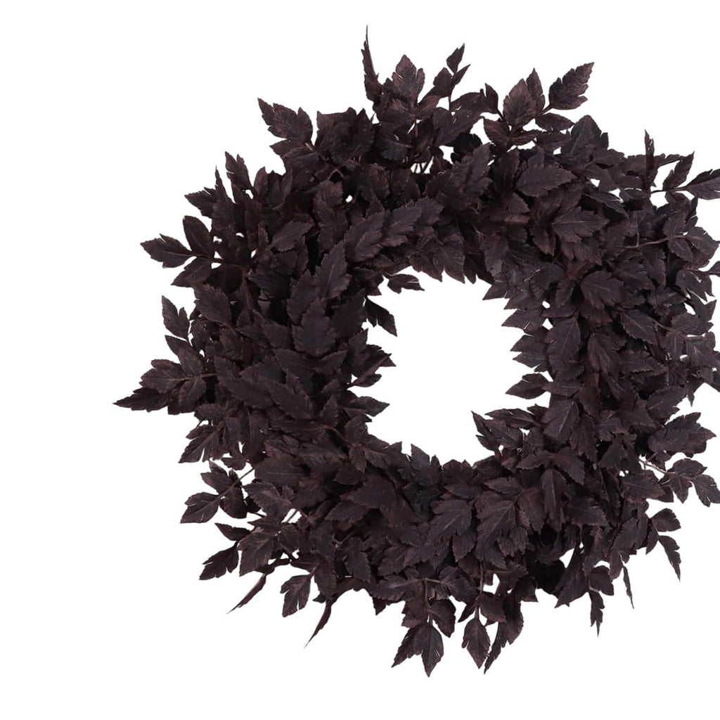 BingTong Artificial Cimicifuga Wreath,Fall Faux Plum Cimicifuga Ramosa Leaf Wreath for Autumn Harvest Halloween Home Door Wall Farmhouse Mantel Decor black