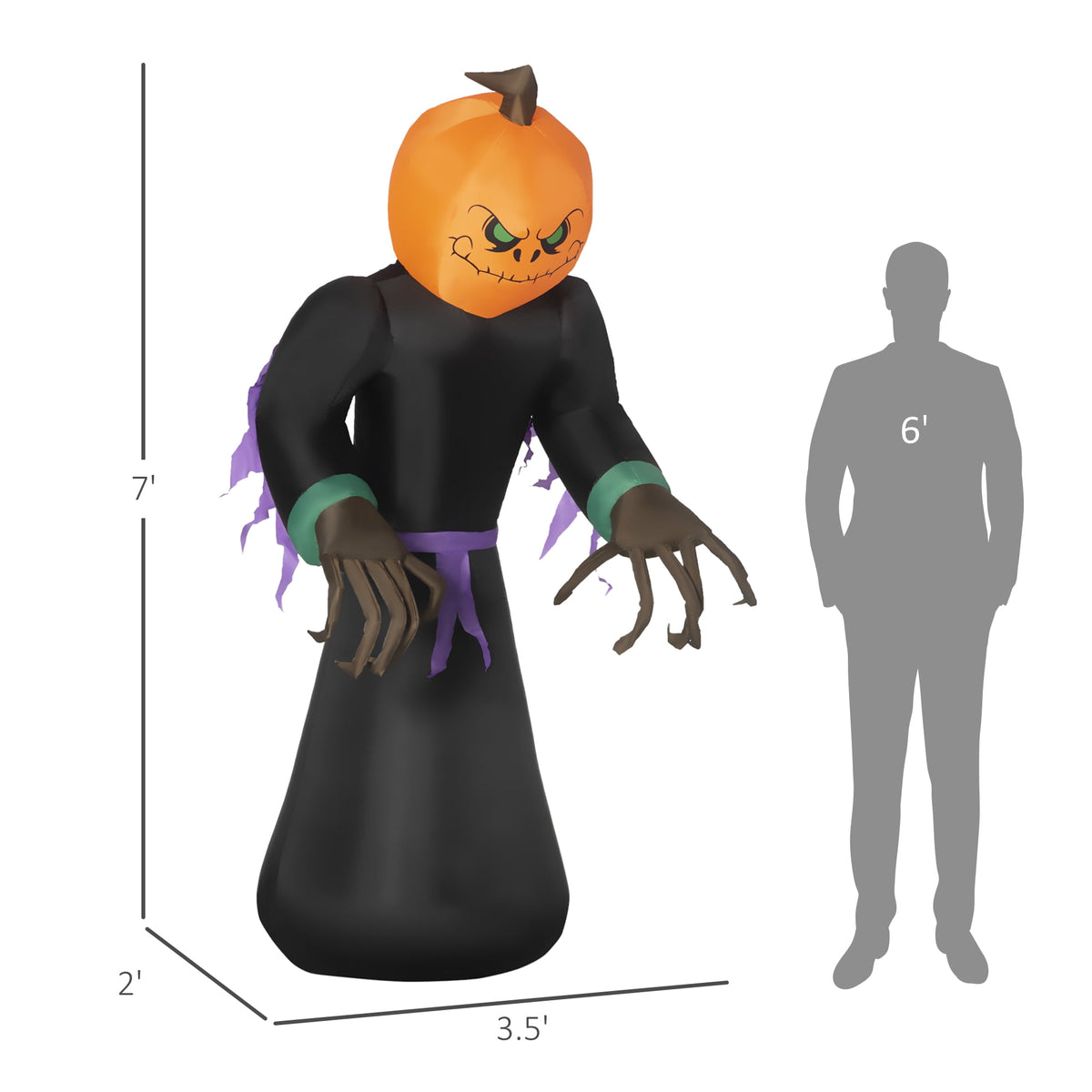 HOMCOM Halloween Inflatable Pumpkin with LED Lights for Garden Indoor Outdoor