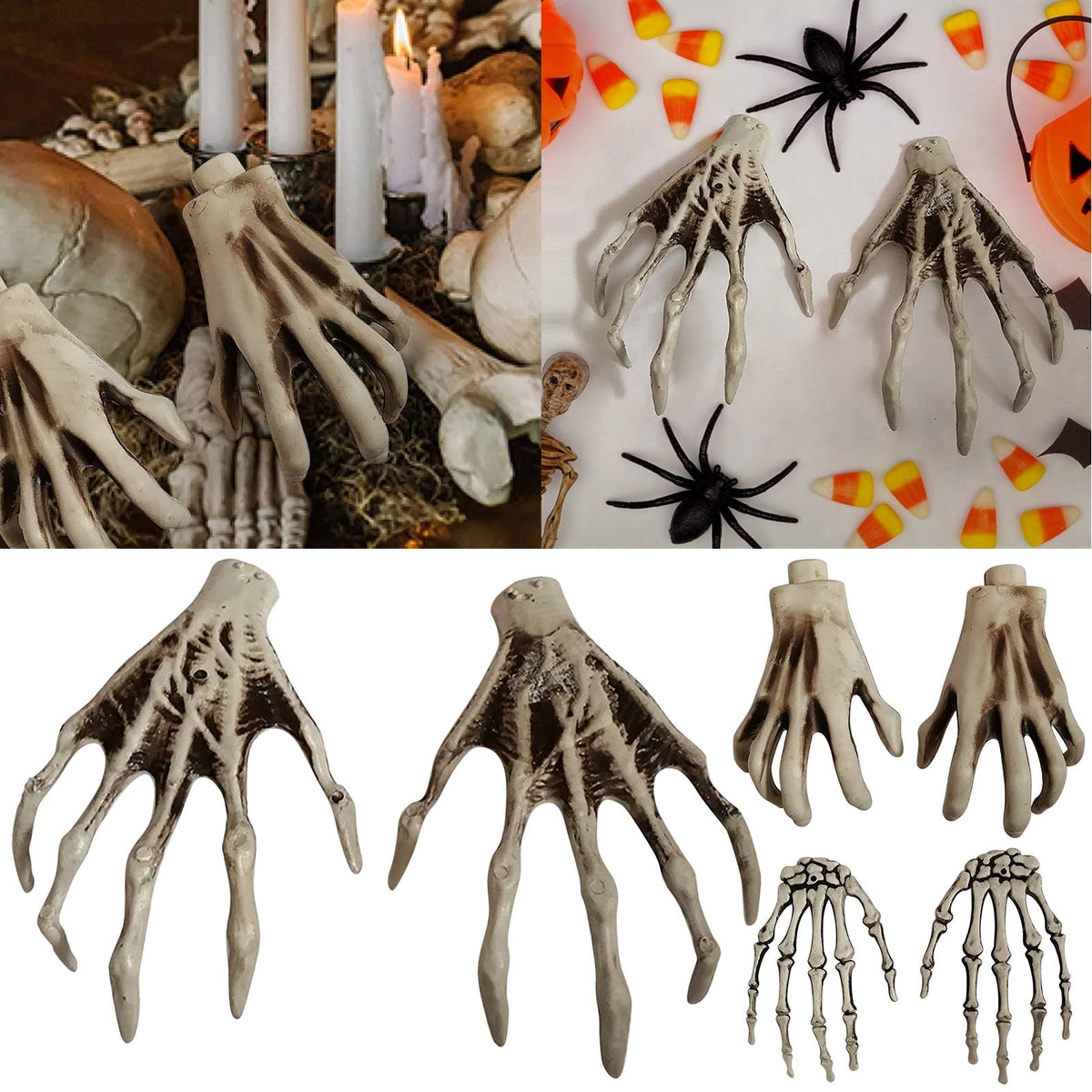 Witch Skeleton Hands for Halloween - 1 Pair Realistic Scary Hands, Decoration Props for Halloween Parties, Haunted House Displays and Terror Decor